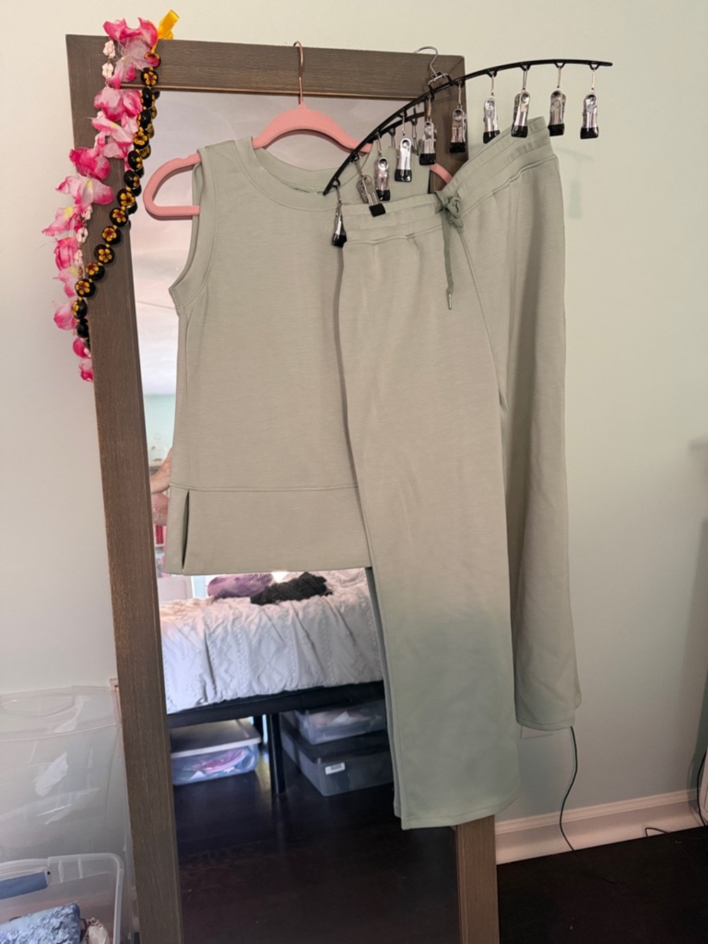 Wide Leg Women's Pants & Tank Set in Sage